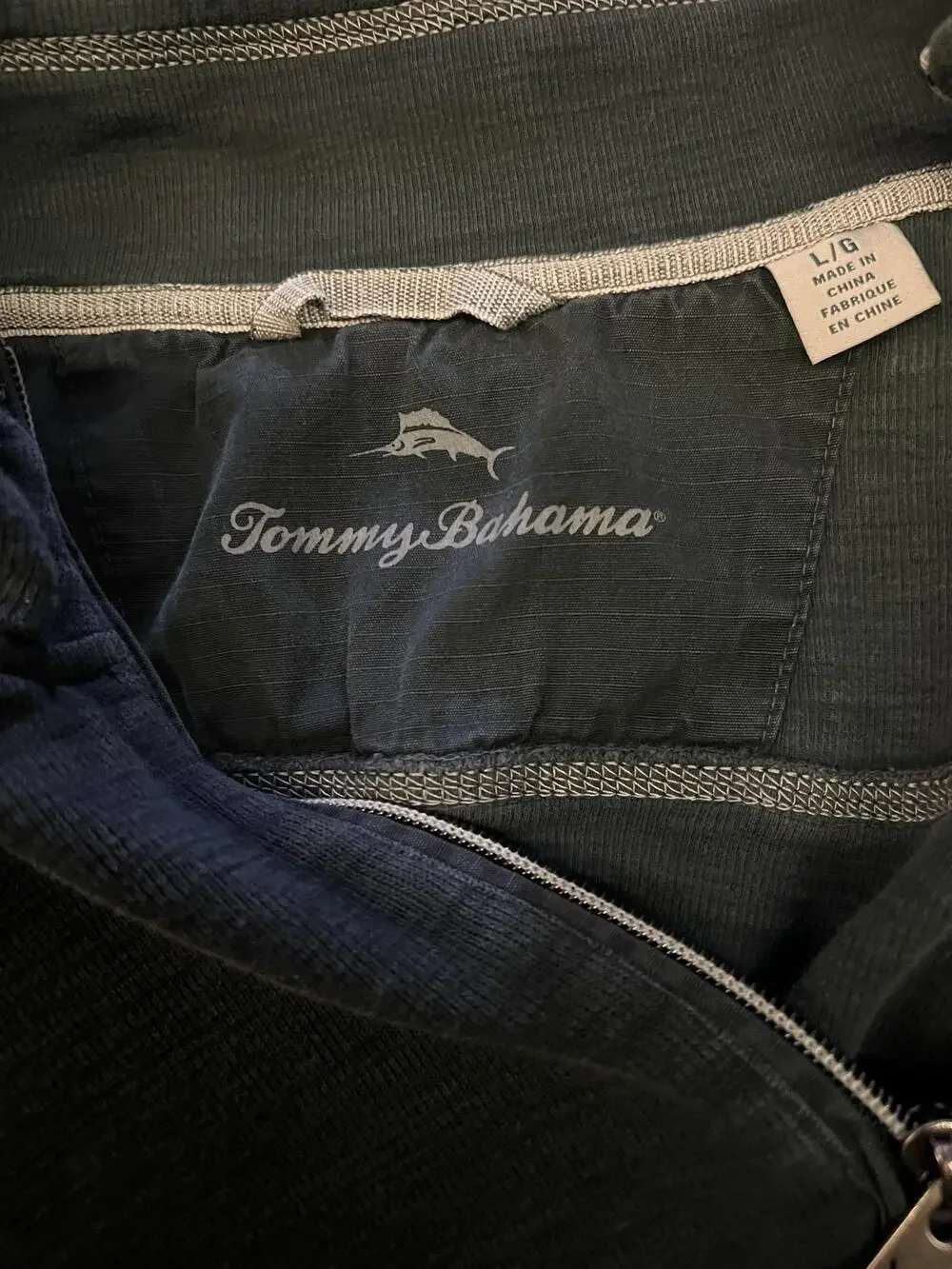 Tommy Bahama Sweatshirt Mens Large Blue 1/4 Zip Knit Pullover Mock Neck Logo